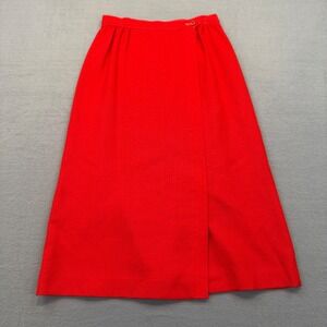 Barclay Square Skirt Womens 8 Fire Engine Red Vintage A-Line Wrap Midi Woven USA
